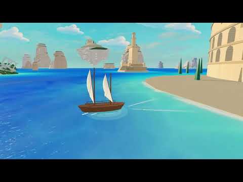 Stylized Sea Background – 360° Islands, Fish Schools, Sailing Boats, Animated Wa